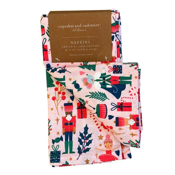 Cupcakes & Cashmere CHRISTMAS Nutcracker Cotton Napkins 18x18 Set of 6 Pink New - Picture 7 of 10